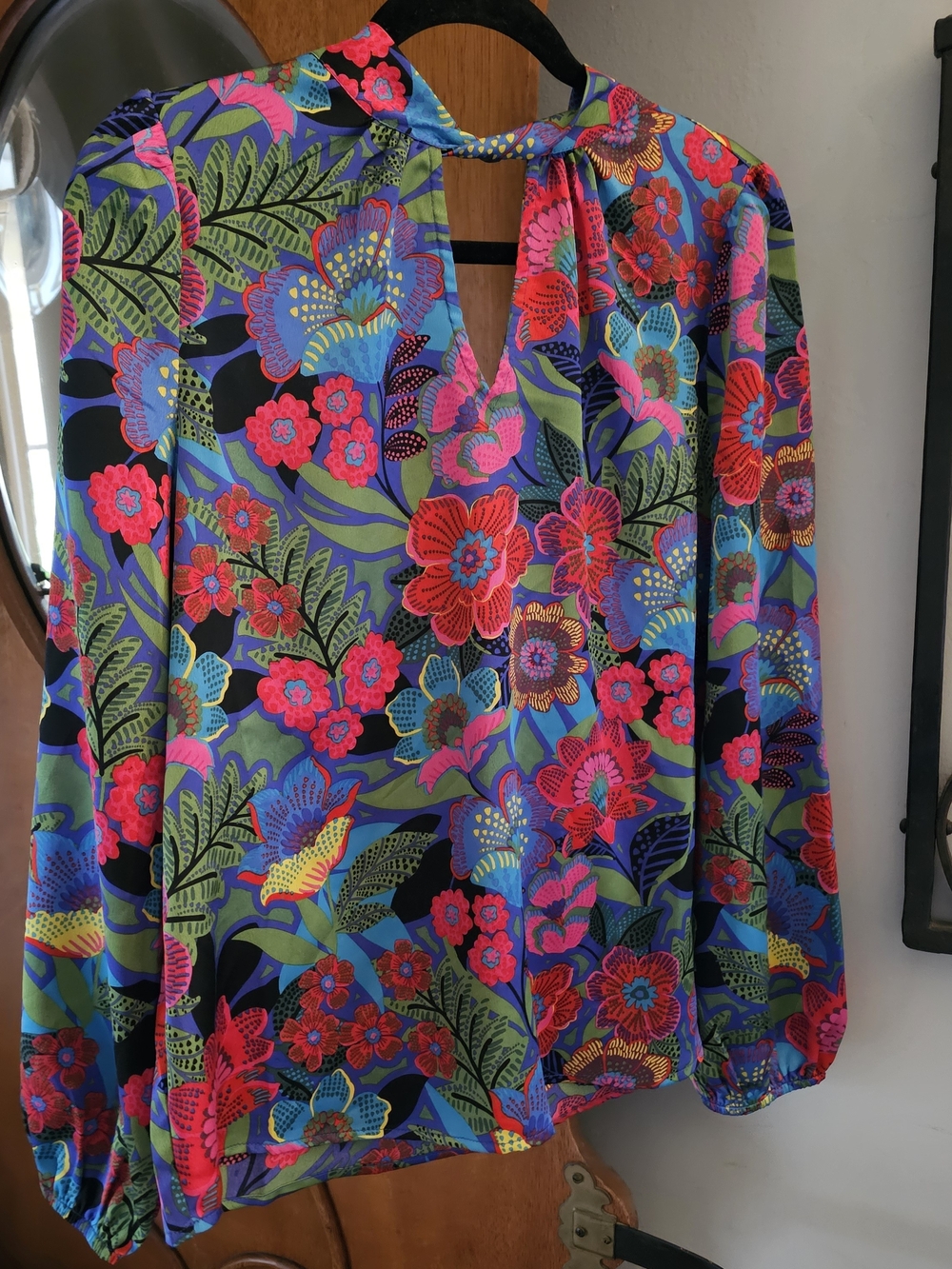 SugarLips Neon Floral Tie Neck Blouse